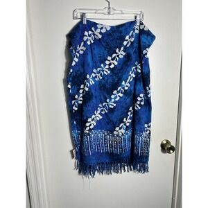 Santiki Boho Indigo Blue Batik Sarong |‎ Tropical Floral Beach Wrap with Fringe